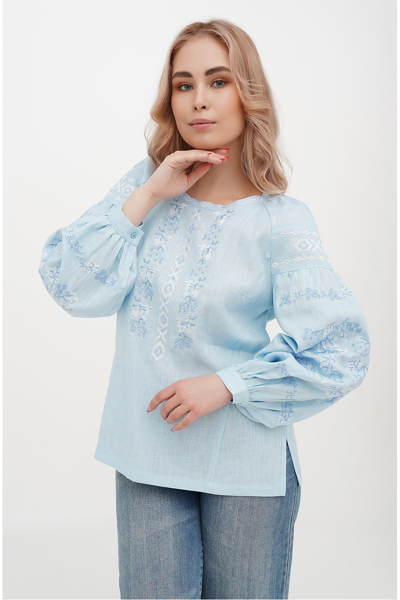 Blue linen embroidered blouse Dzvinka